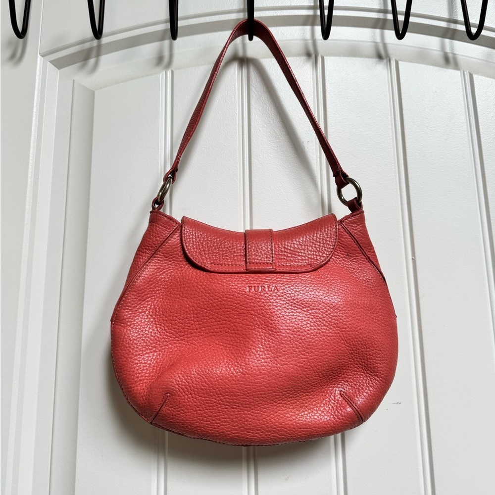 Furla Coral Leather Buckle Hobo Shoulder Bag. 9.5” by 7” by 0.5” - Picture 2 of 12